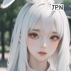 JPN 흰색 귀여운 토끼소녀