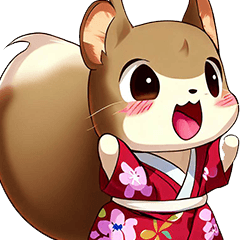 A squirrel wearing a kimono.