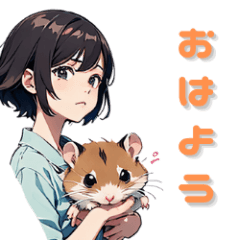 Cute girl and djungarian hamster friend