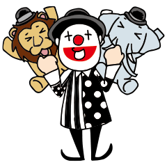 Circus clown, lion and elephant