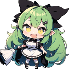 cute green hair maid girl