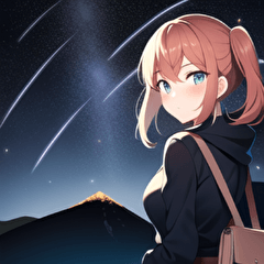 girl watching meteor at night