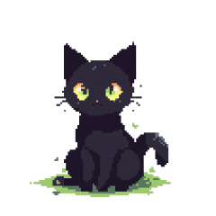 pixel black cat with magic