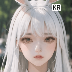 KR white cute rabbit ear girl