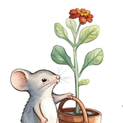 Mouse and plants. Watercolors