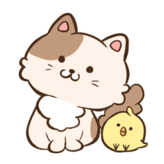 fluffy cat & baby chick (Japanese)