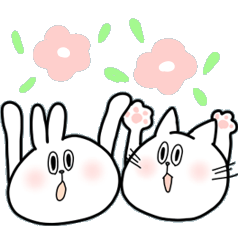 Cute stamp of cat and rabbit