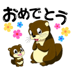 Cute otter parent and child