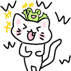 Cute sticker of cat and frog