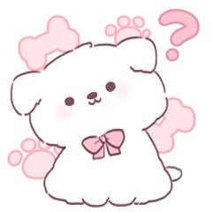 white puppy with pink ribbon