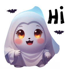 Cute little ghost on Halloween say hello