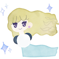 Fluffy hair girl watercolor