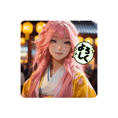 Pink hair girl kimono edition