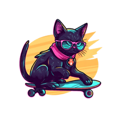 Black Cat with a cool skateboarder
