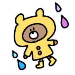 Kumao wearing a rain coat.