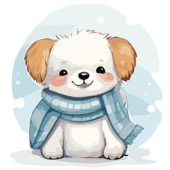 冬の戯れ：≪水彩画≫犬の冒険