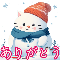 white cat and snowman sticker