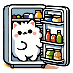 Kawaii-Neko bermain di lemari es