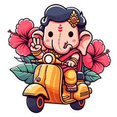 Cute Ganesha driving Motorcycle