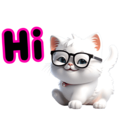 Fat white Cat wearing glasses (Eng)