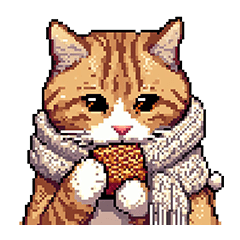 Pixel Art Winter tabby cat
