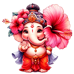 Cute Ganesha and hibiscus flower