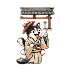 Dogs wareing Kimono stamps