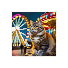 Amusement park and cats at night