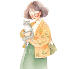 Brightness of working woman and cat