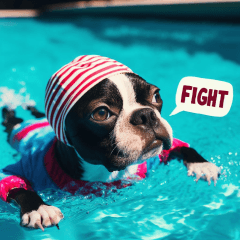Boston Terrier in a swimming cap 3