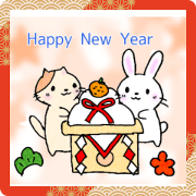 Cute rabbit and cat Sticker 2024