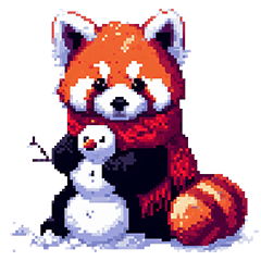 Pixel Art Red Panda Winter