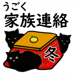 【動く】家族連絡☆シンプル黒猫・冬