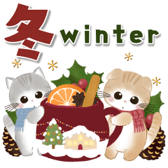 Watercolor  Fluffy Winter kitten