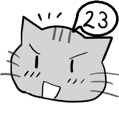 A speech bubble cat that says a word 23