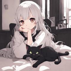 Black cat and  girl