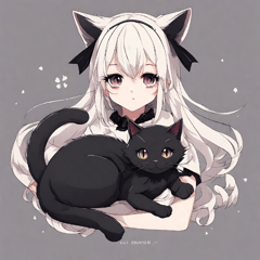 Black cat and cat-eared girl