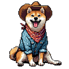 Pixel Art Cowboy Shiba dog
