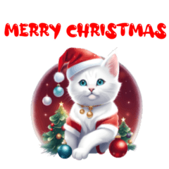 White cat happy new year merry Christmas