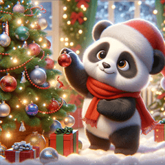 クリスマスを楽しむパンダ