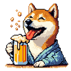 Pixel Art Drinking Shiba dog