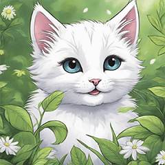 Cute white kitten in nature