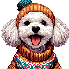 Pixel Art Toy Poodle winter dog