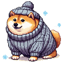 Pixel Art Fat Shiba Winter dog