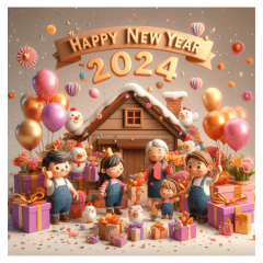 ep3 HAPPY NEW YEAR 2024 cartoon style