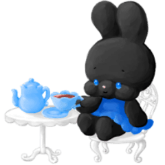 A black bunny in the Blue Garden