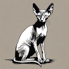 スフィンクス猫の水墨画風スタンプ