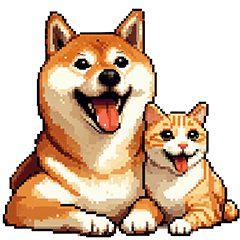 Pixel Art Shiba dog and Tabby cat