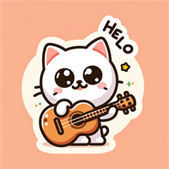 White Cat and Guitar