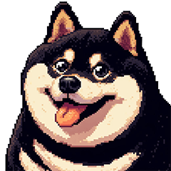 Pixel Art Fat Black Shiba dog